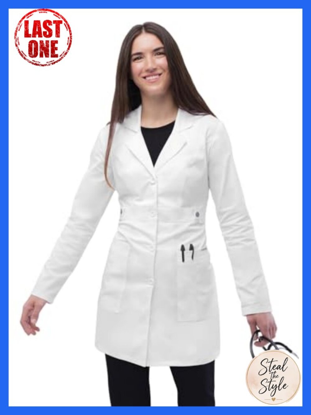 Universal Stretch Lab Coat Women 36" Tab-Waist Medical Uniform